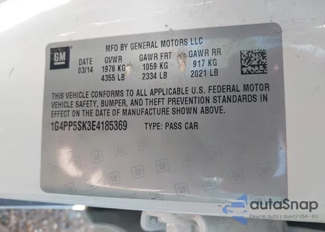 2014 Buick Verano z USA, uszkodzony, nr VIN 1G4PP5SK3E4185369